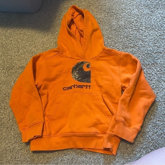 Carhartt Orange Camouflage Sweatshirt Sz 5 Kids Hooded - Picture 2 of 5